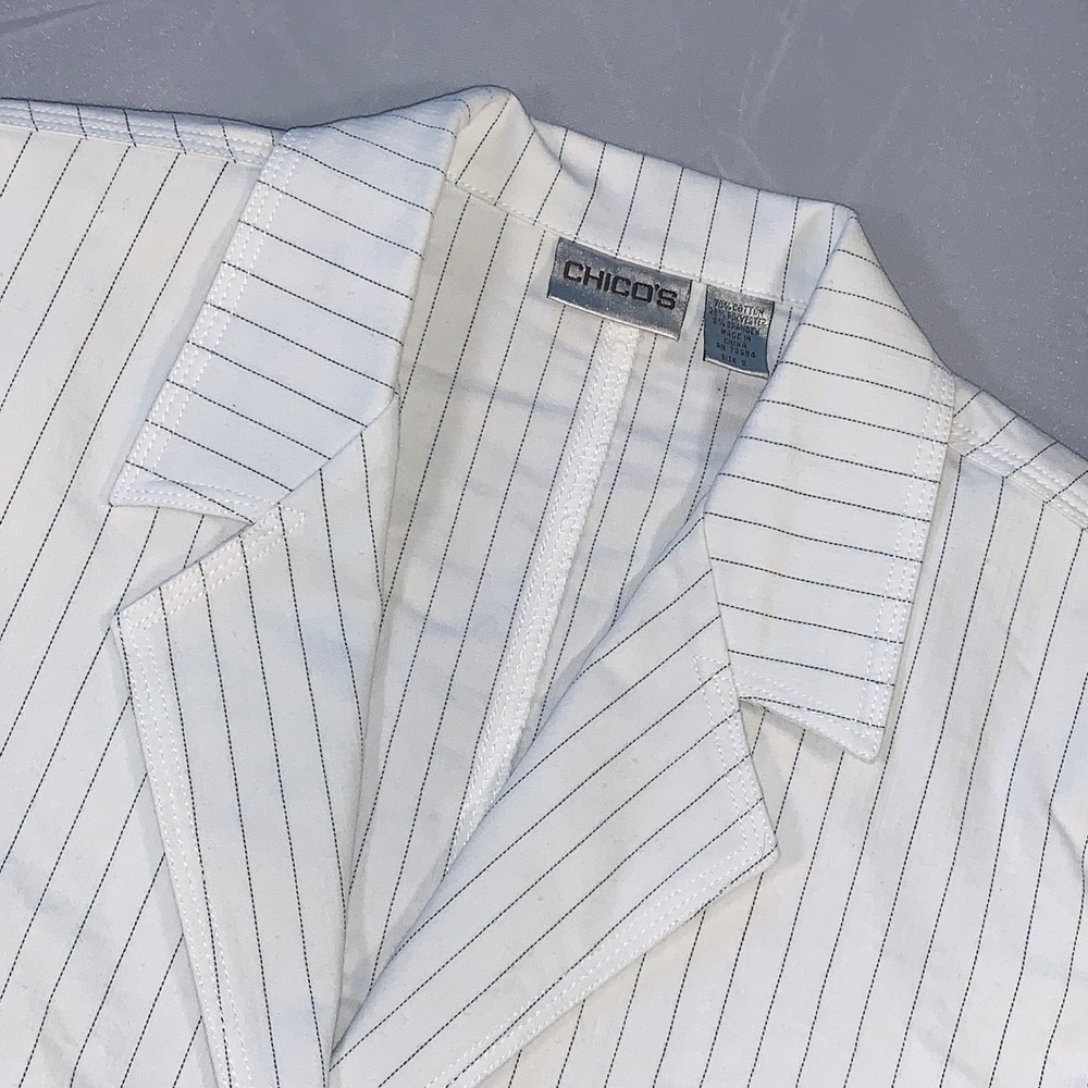 Chico's‎ Pinstripe Blazer Cotton Blend Button Front Career Jacket Size 2 Large